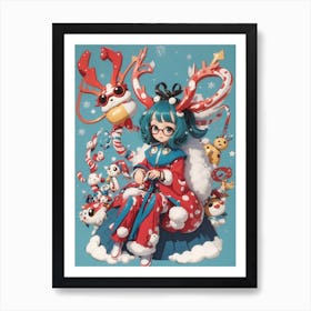 Kawaii Santa Girl III Art Print