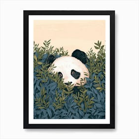 Giant Panda Hiding In Bushes Storybook Illustration 4 Art Print