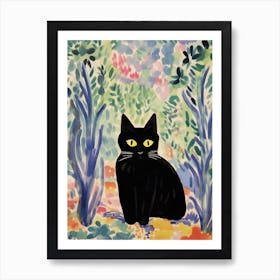 Henri Edmond Cross Style Cat In A Flower Garden 1 Art Print