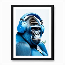 Gorilla With Headphones Gorillas Decoupage 1 Art Print