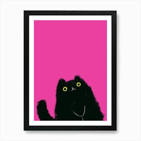 Black Cat On Pink Background Art Print