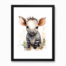 Watercolour Jungle Animal Baby Tapir 3 Art Print