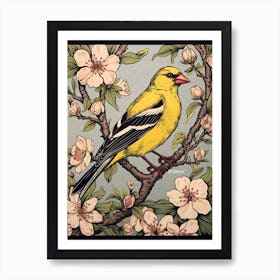 Vintage Bird Linocut American Goldfinch 2 Art Print