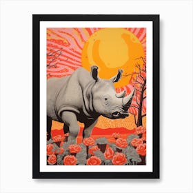 Black Pink & Orange Rhino With The Trees 2 Art Print