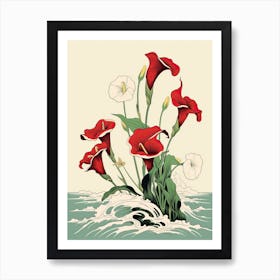 Great Wave With Calla Lily Flower Drawing In The Style Of Ukiyo E 1 Art Print