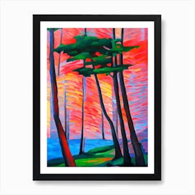 Red Pine Tree Cubist Art Print