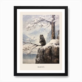 Vintage Winter Animal Painting Poster Marten Art Print