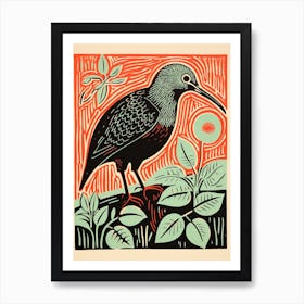 Vintage Bird Linocut Kiwi 4 Art Print