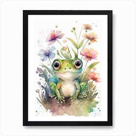 Frog And Flowers Watercolor Art Print