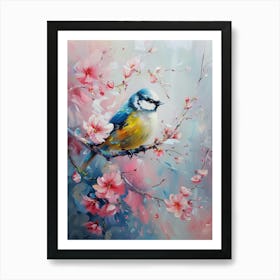 Bird On Blossoming Cherry Tree Art Print