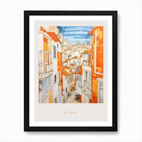 Lisbon Portugal Orange Drawing Poster Art Print