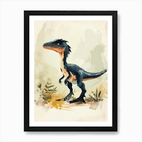 Cartoon Microraptor Dinosaur Watercolour 2 Art Print