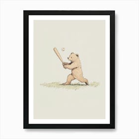 Bear Playing Baseball Illustration Art Print