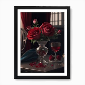 Red Rose Bouquet On The Table Art Print