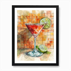 Strawberry Lime Daiquiri Watercolour Illustration Art Print
