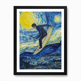 Surfing In The Style Of Van Gogh 3 Art Print