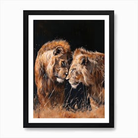 African Lion Mating Rituals Acrylic Painting 2 Art Print