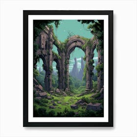 Ruins Landscape Pixel Art 2 Art Print