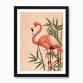 Jamess Flamingo And Bamboo Minimalist Illustration 4 Art Print