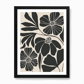 Beige and Black Abstract Floral Art Print