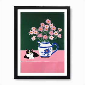 A Painting Of A Still Life Of A Aster With A Cat In The Style Of Matisse 3 Art Print