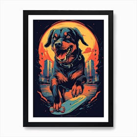 Rottweiler Dog Skateboarding Illustration 2 Art Print