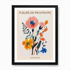 Spring Floral French Poster  Carnations 4 Art Print