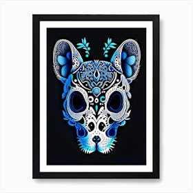 Animal Skull 3 Blue Doodle Art Print