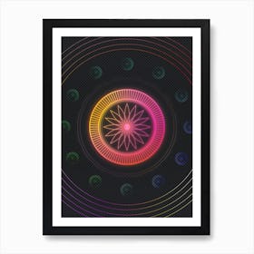 Neon Geometric Glyph Abstract in Pink and Yellow Circle Array on Black n.0040 Art Print