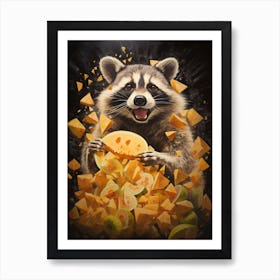 A Raccoon Eating Cheese Vibrant Paint Splash 1 Art Print