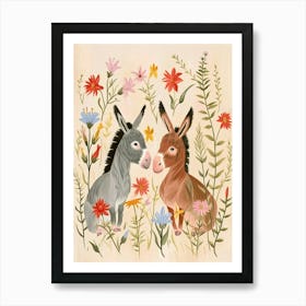 Folksy Floral Animal Drawing Donkey 4 Art Print