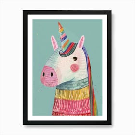 Pastel Storybook Style Unicorn In A Knitted Jumper 3 Art Print