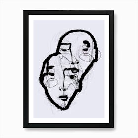 FACES - monochromatic abstract minimalist line drawing of faces  Art Print