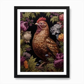 Ruffed Grouse Portrait With Rustic Flowers 0 Art Print