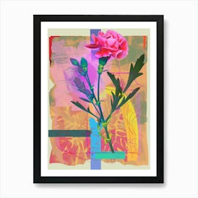 Carnation (Dianthus) 3 Neon Flower Collage Art Print