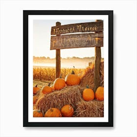 Autumn Harvest Celebration Pumpkins And Gourds Of Various Sizes Nestled In A Straw Bale Mound Flan 2 1 Art Print