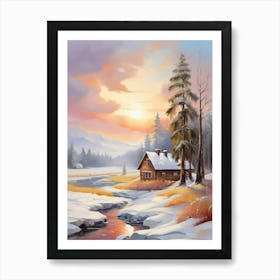 Cabin In The Snow Art Print