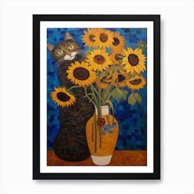 Delphinium With A Cat 4 Art Nouveau Klimt Style Art Print