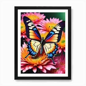 Butterfly On Flowers Art Print