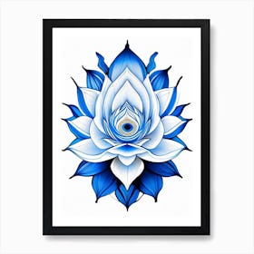 Lotus Flower, Symbol, Third Eye Blue & White 2 Art Print