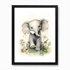 Elephant Painting Doing Calligraphy Watercolour 2 Art Print