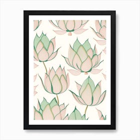 Lotus Flower Repeat Pattern Pencil Illustration 3 Art Print