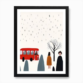 London Red Bus Scene, Tiny People And Illustration 1 Art Print