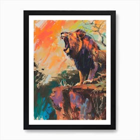 Southwest African Lion Roaring On A Cliff Fauvist Painting 3 Art Print