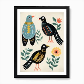 Folk Style Bird Painting Cowbird 2 Art Print