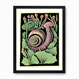 Garden Snail Feeding On Plants Linocut Poster