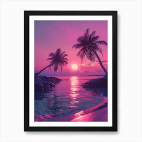 Synthwave Sunset At The Beach 15 Art Print