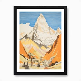 Ama Dablam Nepal 1 Colourful Mountain Illustration Art Print