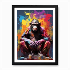 Colourful Thinker Monkey Graffiti Illustration 3 Art Print