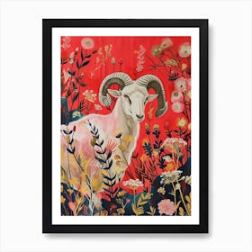 Floral Animal Painting Ram 3 Art Print